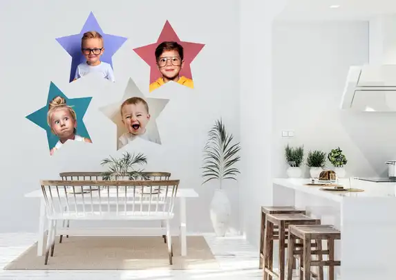 Photo gift wall stickers in star shape, original and playful for the babyroom. Choose square format and choose shape.
