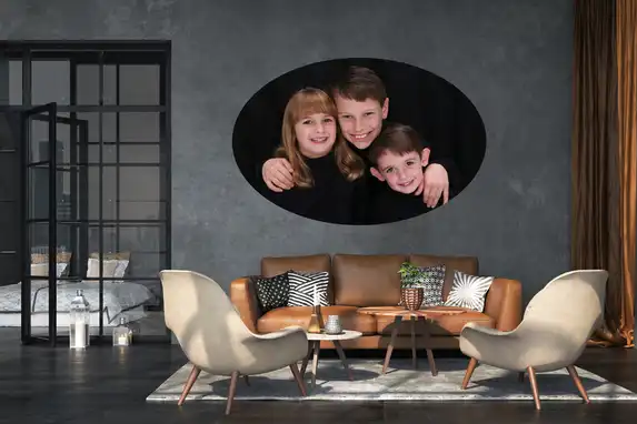 Large format oval wall sticker as a cheap and chic wall decoration.