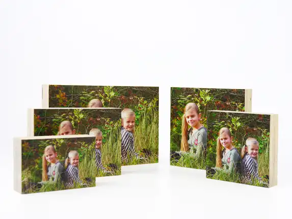 Wooden photo blocks available in 5 sizes.