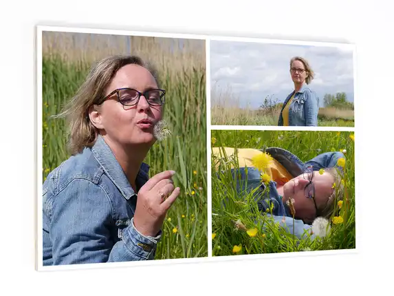 Photo collage printed on plywood.