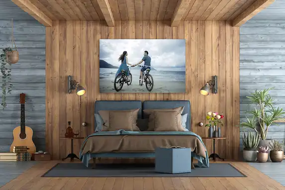 Glued dibond photo beautiful addition to a bedroom interior.