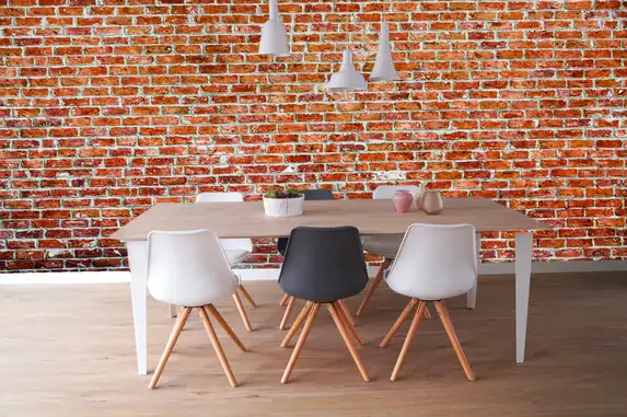 Photo wallpaper with brick wall is very popular as wall decoration.