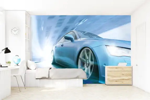 Photo wallpaper with sports car as wall decoration.