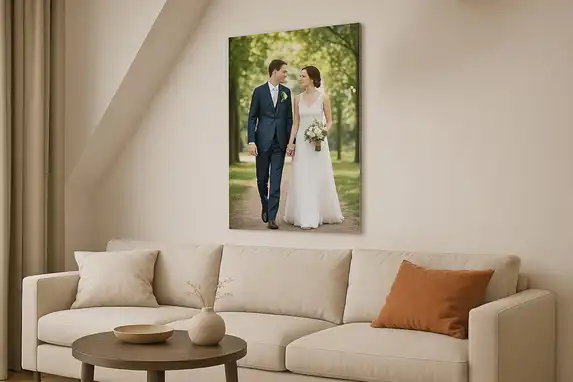 Wedding photo printed on aluminum for a clean modern look.