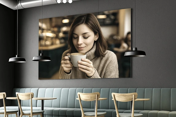 Atmospheric decoration of coffee corner with photo on Forex.