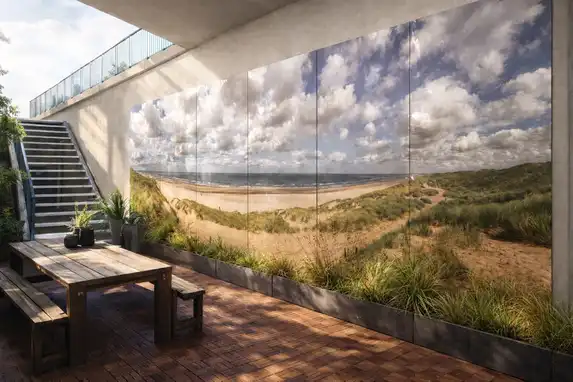 Photo on aluminum, now also available in large format with a gloss protective coating for decades of UV protection outdoors.